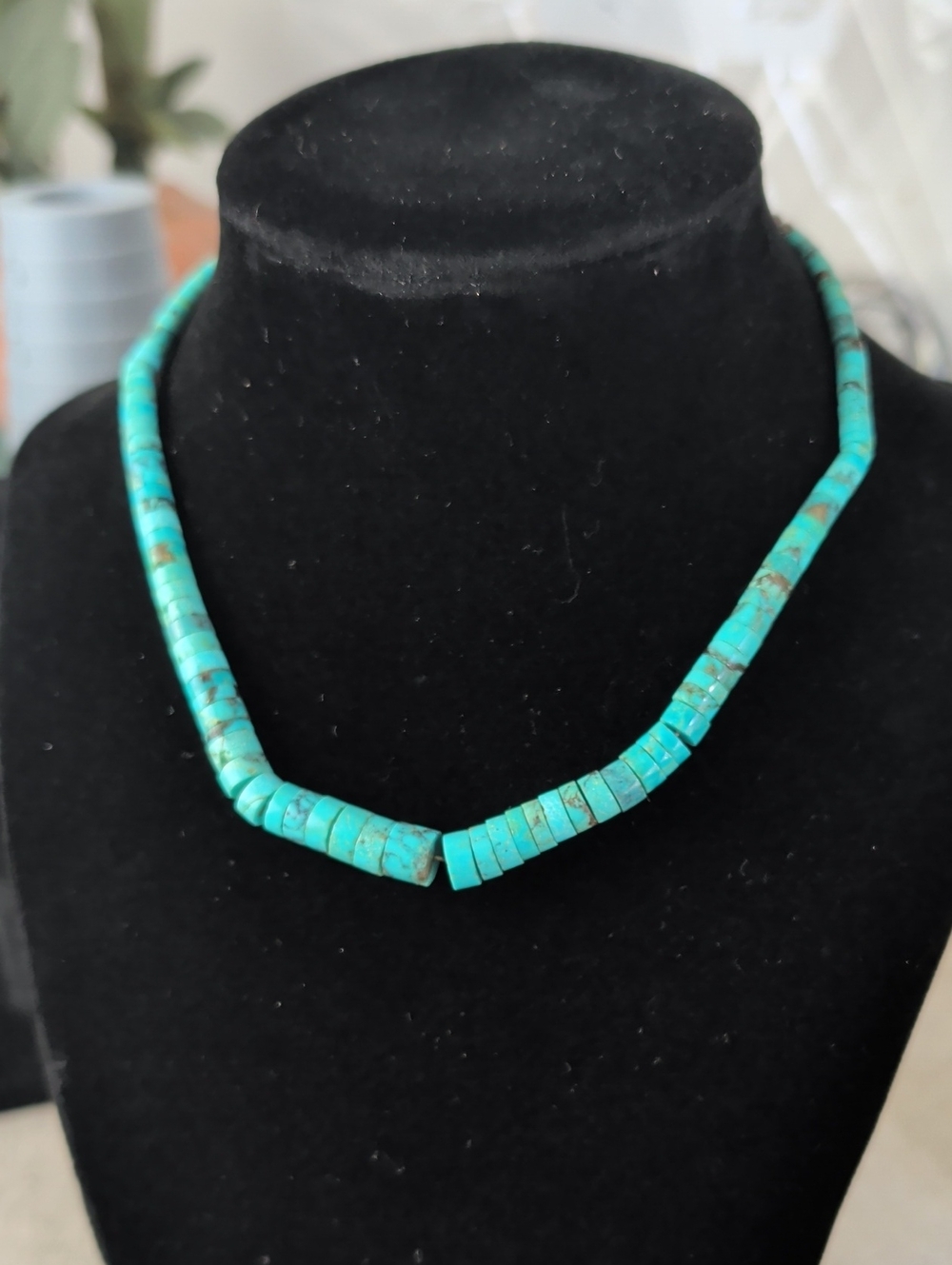 Vintage Sterling Silver Turquoise Heishi Choker Necklace Southwestern Graduated